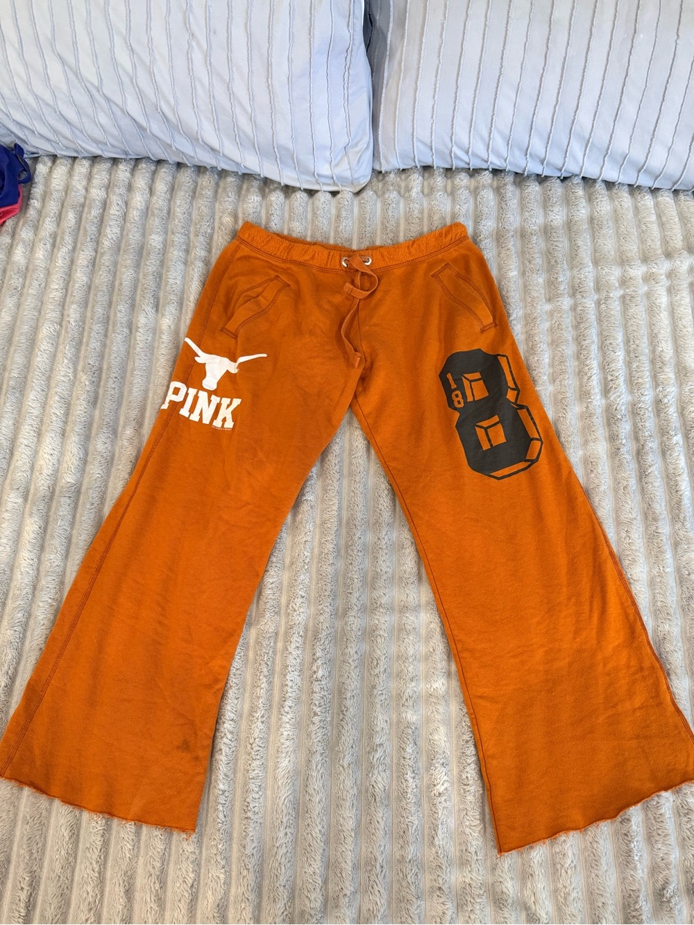 Rare PINK Victoria's Secret Texas Longhorns Orange Wide-Leg Logo Sweatpants